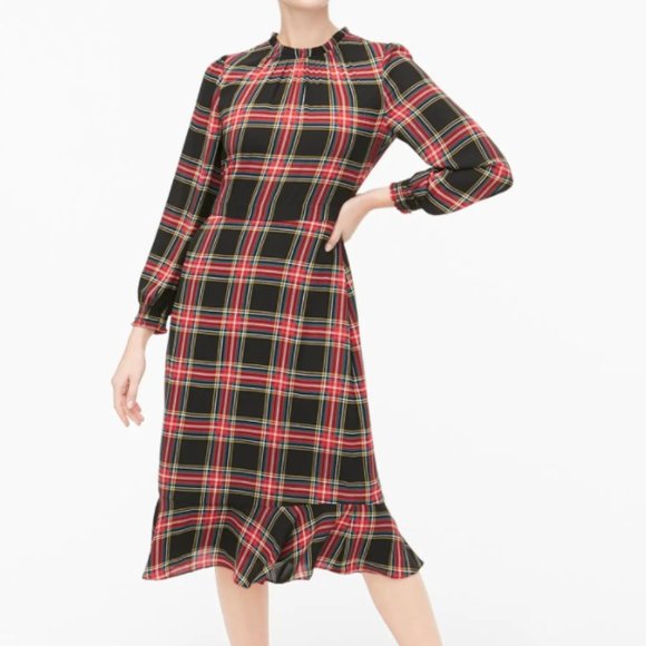 J. Crew Dresses & Skirts - J. Crew Black Stewart Tartan Plaid Midi Dress